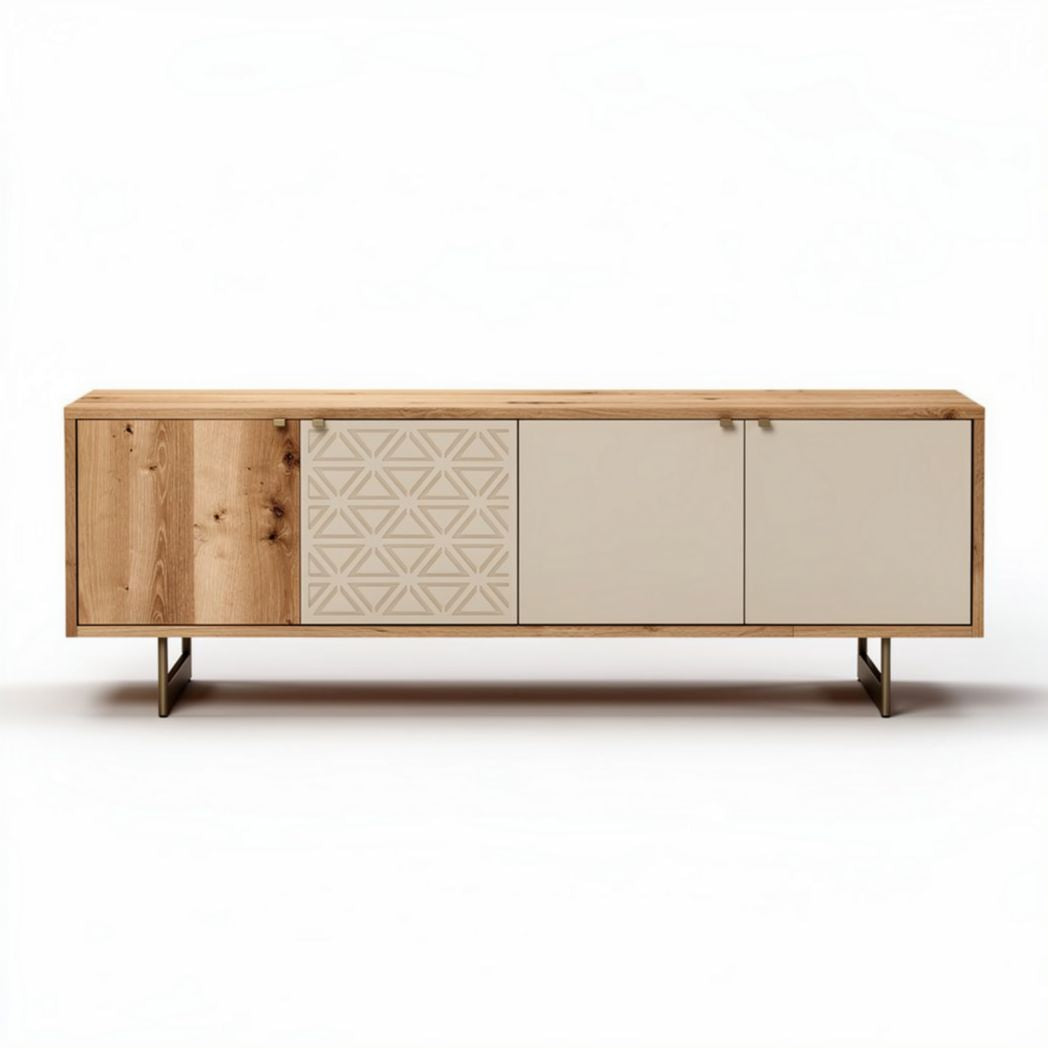 Mobile contenitore in legno con finitura bianca per soggiorno – 150 x 40 x 50 cm