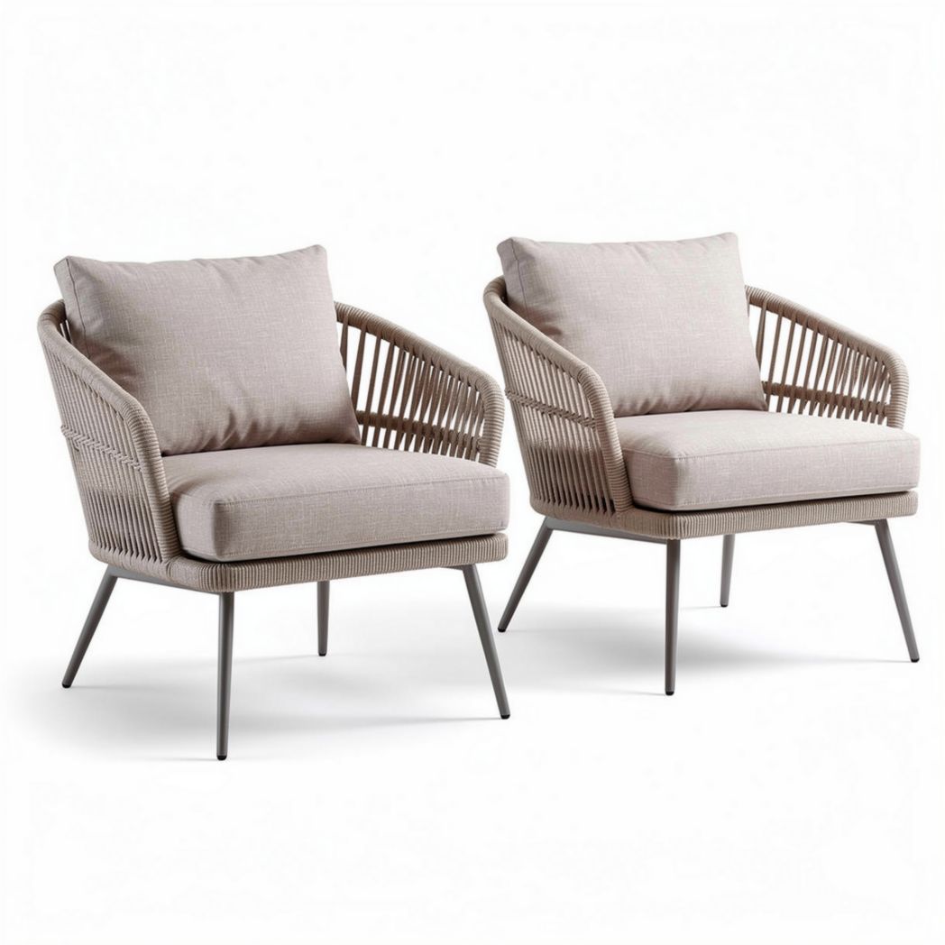 Poltrona in rattan per esterni con cuscini in tessuto – 80 x 75 x 85 cm