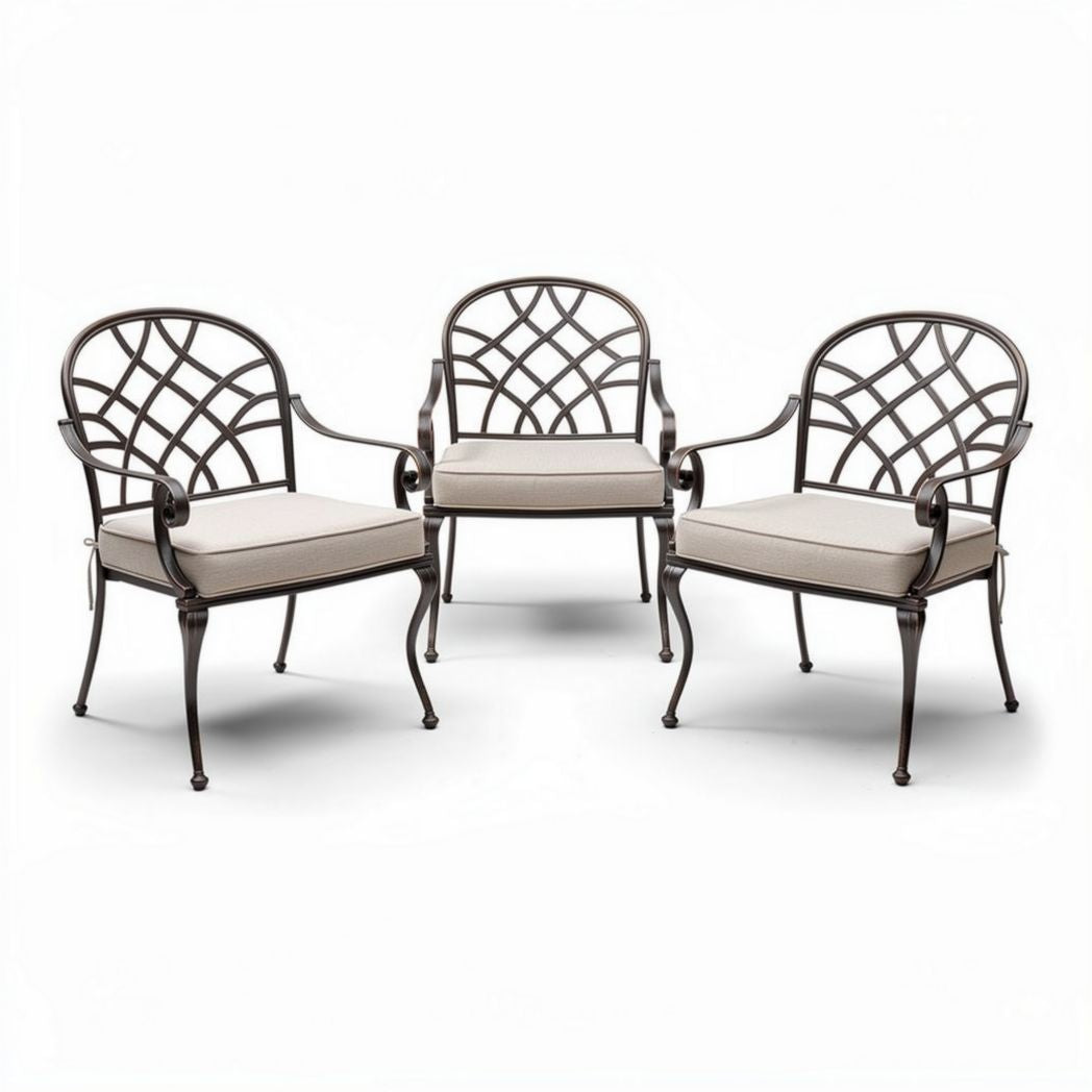 Set di tre poltrone in metallo per esterni – 80 x 70 x 80 cm